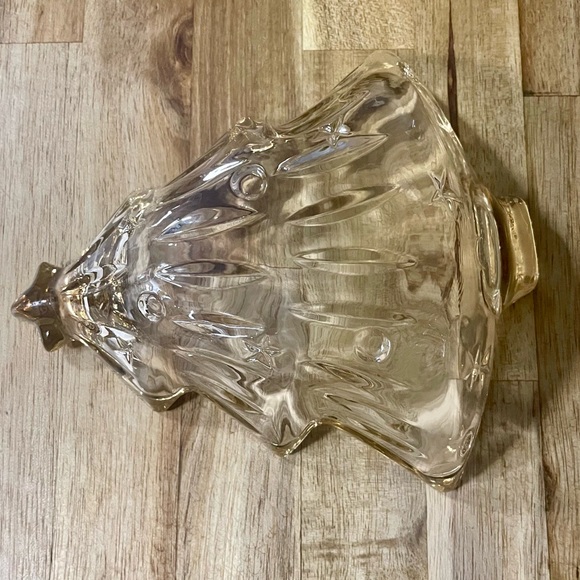 Vintage 1980s Christmas Tree Gold Rimmed Glass Candy Dish - Picture 4 of 7